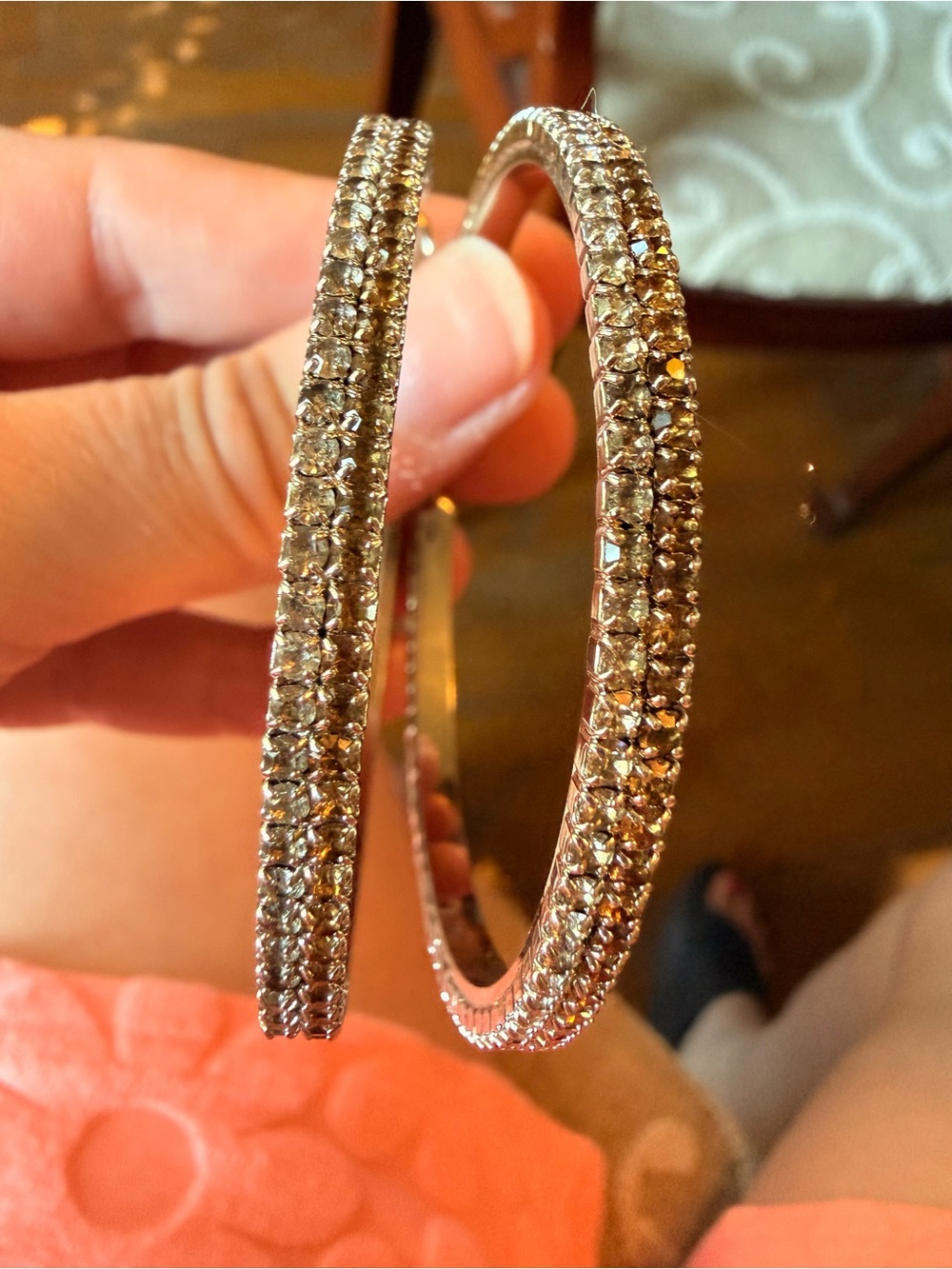 Crystal Pave Hoop Earrings - Silver Tone